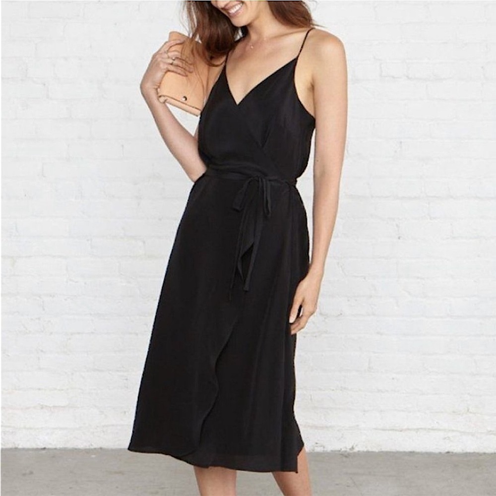 Amour Vert Varden‎ Black Silk Wrap Dress LBD Size XS